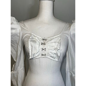 Women's MONACO White Puff Sleeve Crop Top S Cotton Blend